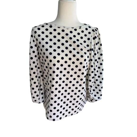 Green Envelope Polka Dot Women's Pullover Puffed Sleeve Blouse Medium - Picture 3 of 6